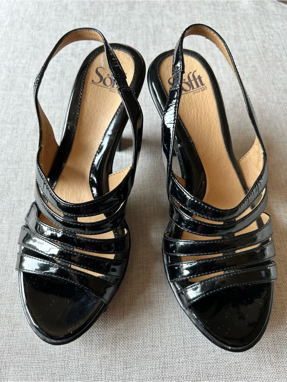 Sofft Black Patent Multi-Strap Slingback Heels